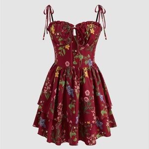 Cider Red Floral Fruity Mini Dress
